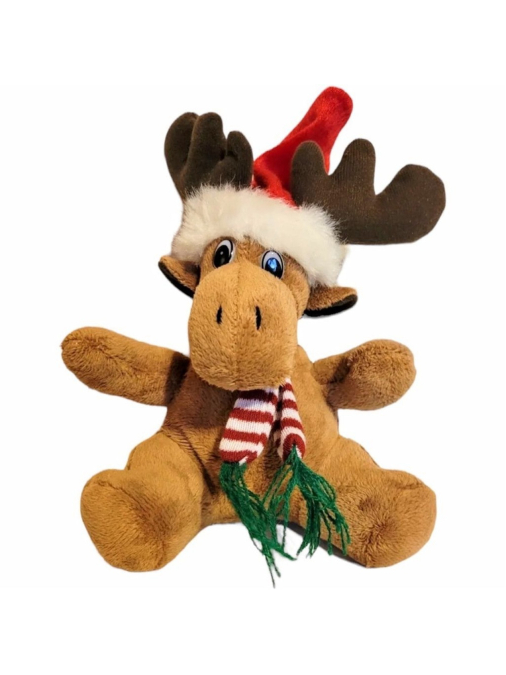 Dan Dee Christmas Moose Plush Santa Hat Red White Striped Scarf Stuffed Animal